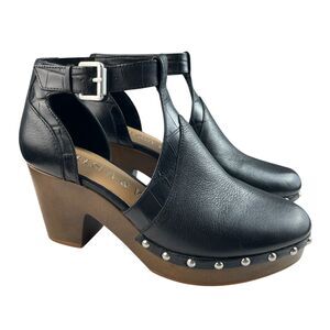 Chelsea & Violet Platform Block Heels 7.5M Black Leather Studded Ankle Strap